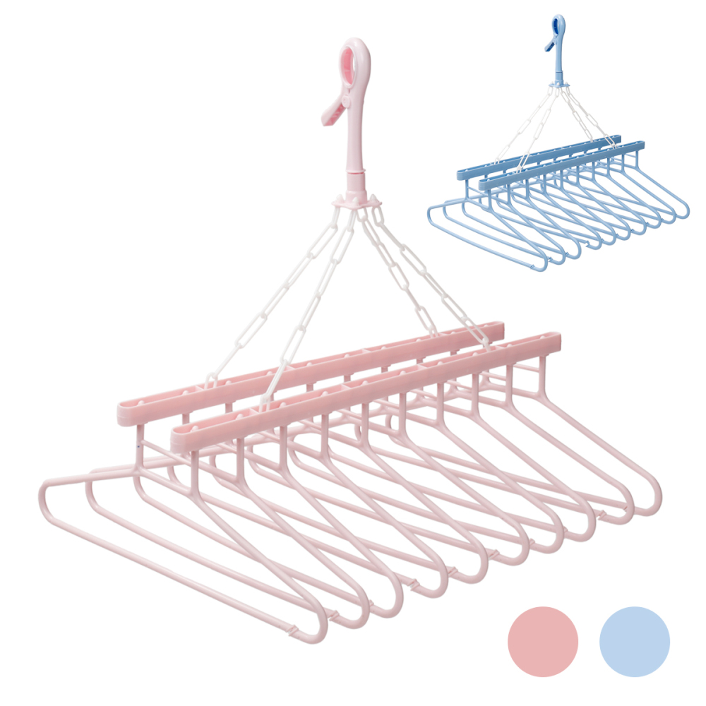 【日本製】クリップ式10連ハンガー マイフラワー ピンク / ブルー　1ケース（24個入）
